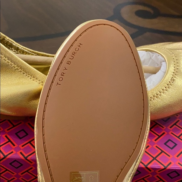 Brand New Tory Burch Eddie Ballet Soft Lamb , Gold # 10.5 - Picture 4 of 9